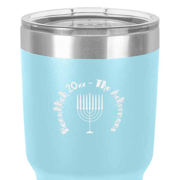 Hanukkah 30 oz Stainless Steel Ringneck Tumbler - Teal - Close Up
