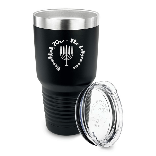 Hanukkah 30 oz Stainless Steel Ringneck Tumblers - Black - LID OFF