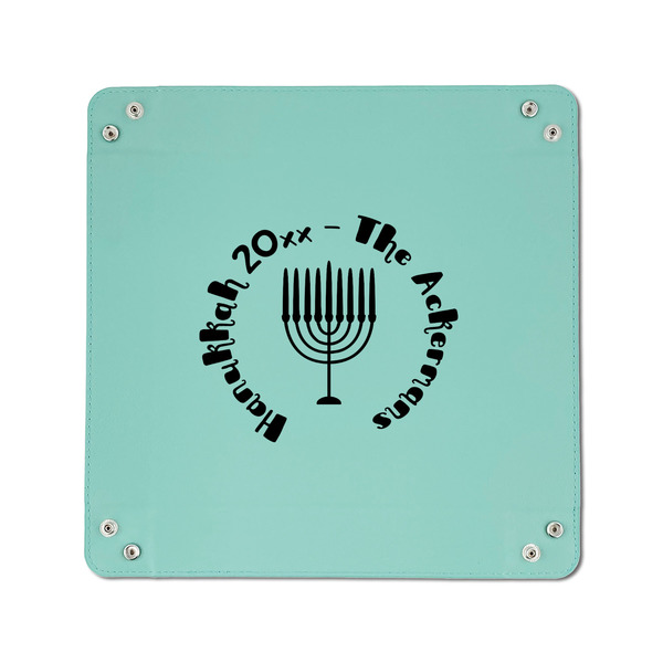 Hanukkah 6" x 6" Teal Leatherette Snap Up Tray - APPROVAL