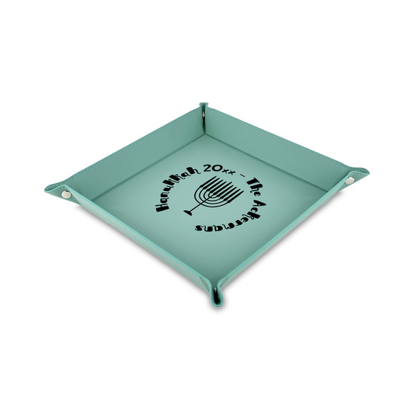 Custom Hanukkah 6" x 6" Teal Faux Leather Valet Tray (Personalized)