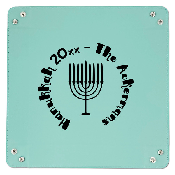 Hanukkah 9" x 9" Teal Leatherette Snap Up Tray - APPROVAL