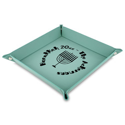 Hanukkah Faux Leather Dice Tray - 9" x 9"  - Teal (Personalized)