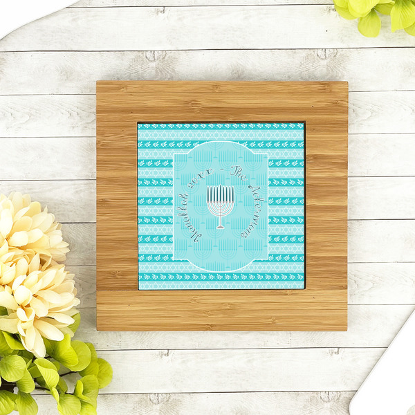 Hanukkah Bamboo Trivet with 6" Tile - LIFESTYLE