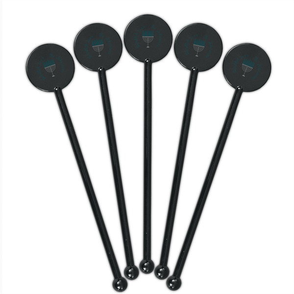 Hanukkah Black Plastic 5.5" Stir Stick - Round - Fan View