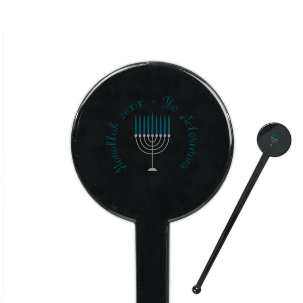 Custom Hanukkah 7" Round Plastic Stir Sticks - Black - Single Sided (Personalized)