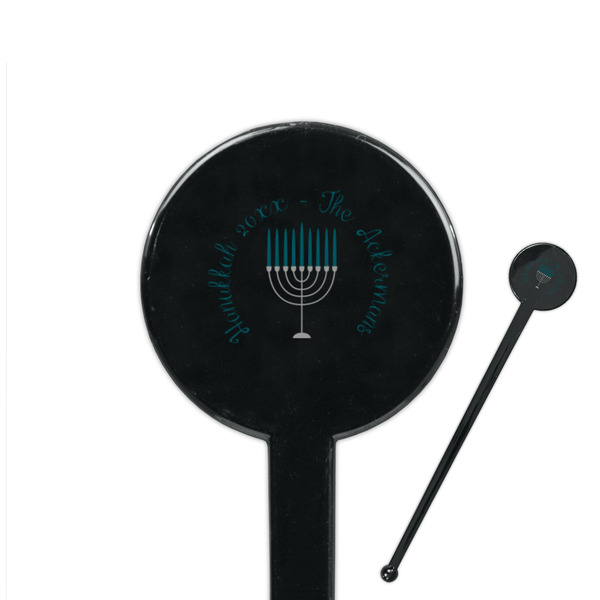 Custom Hanukkah 7" Round Plastic Stir Sticks - Black - Double Sided (Personalized)