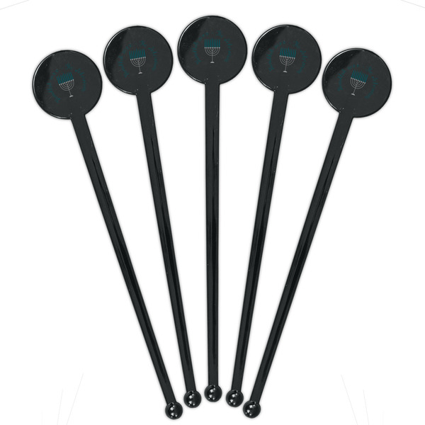 Hanukkah Black Plastic 7" Stir Stick - Round - Fan View