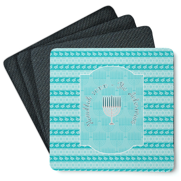 Custom Hanukkah Square Rubber Backed Coasters - Set of 4 (Personalized)