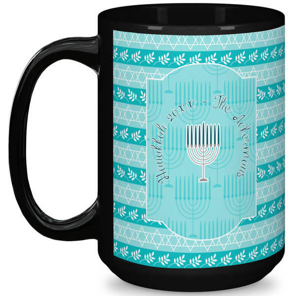 Custom Hanukkah 15 Oz Coffee Mug - Black (Personalized)