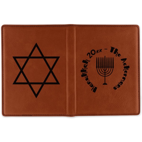Hanukkah Cognac Leather Passport Holder Outside Double Sided - Apvl