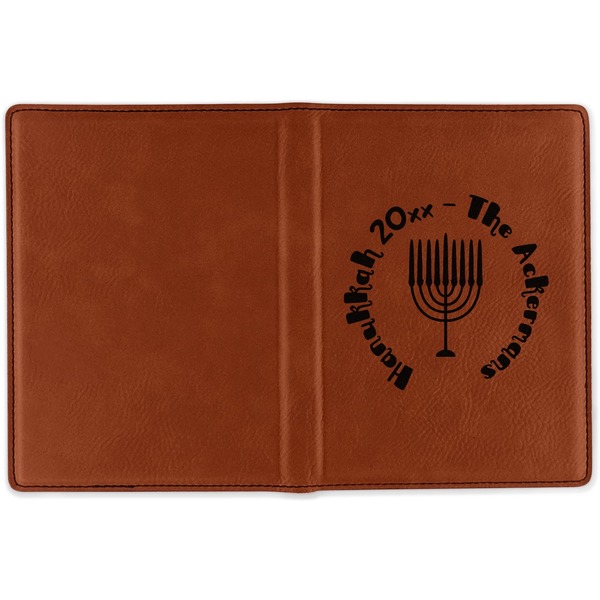 Hanukkah Cognac Leather Passport Holder Outside Single Sided - Apvl