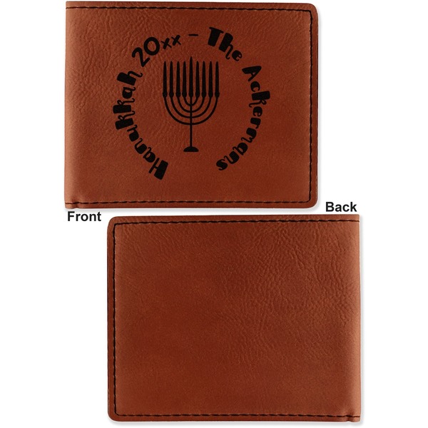 Hanukkah Cognac Leatherette Bifold Wallets - Front and Back Single Sided - Apvl