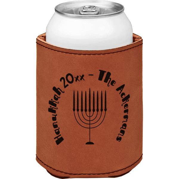 Hanukkah Cognac Leatherette Can Sleeve - Single Front