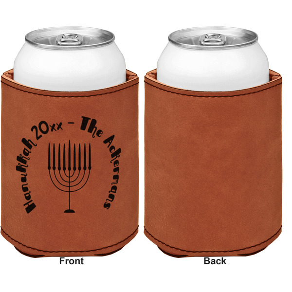 Hanukkah Cognac Leatherette Can Sleeve - Single Sided Front and Back