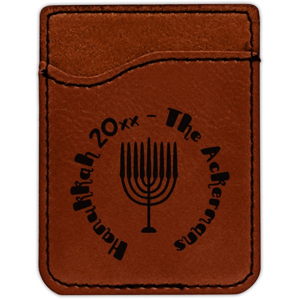 Hanukkah Cognac Leatherette Phone Wallet close up