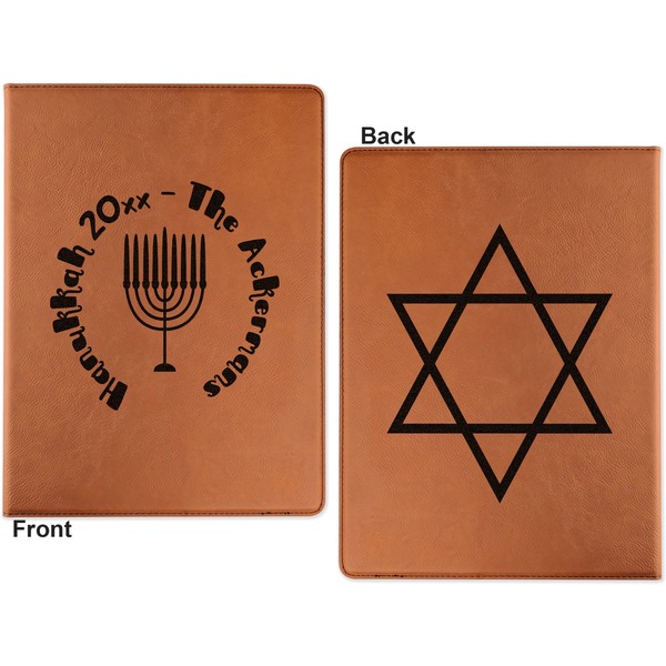 Hanukkah Cognac Leatherette Portfolios with Notepad - Large - Double Sided - Apvl