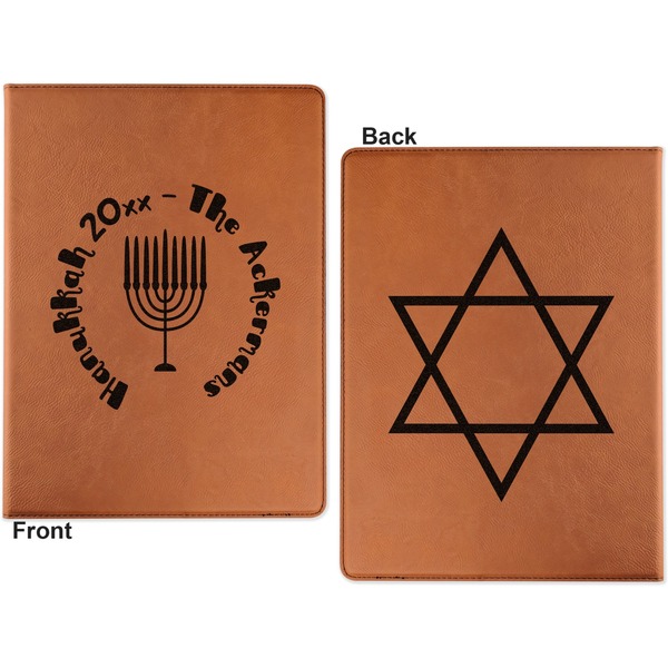 Hanukkah Cognac Leatherette Portfolios with Notepad - Small - Double Sided- Apvl