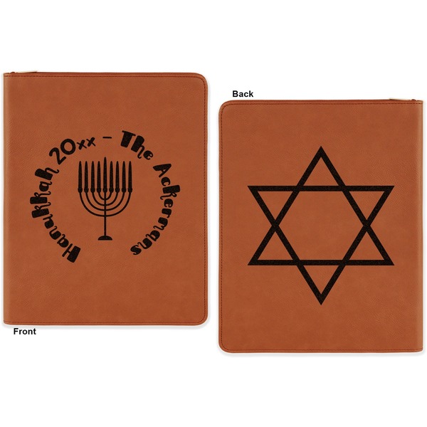 Hanukkah Cognac Leatherette Zipper Portfolios with Notepad - Double Sided - Apvl