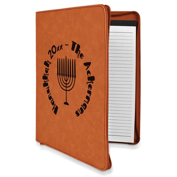 Custom Hanukkah Leatherette Zipper Portfolio with Notepad - Double Sided (Personalized)