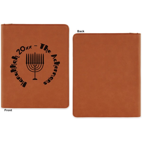 Hanukkah Cognac Leatherette Zipper Portfolios with Notepad - Single Sided - Apvl