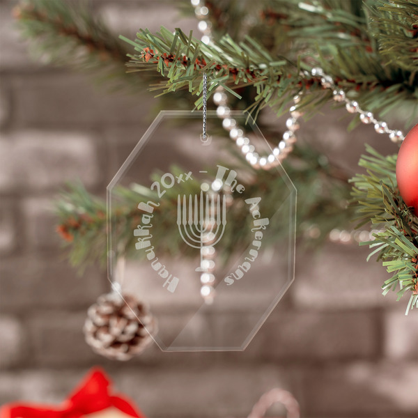 Hanukkah Engraved Glass Ornaments - Octagon (Lifestyle)