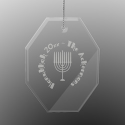 Hanukkah Engraved Glass Ornament - Octagon (Personalized)