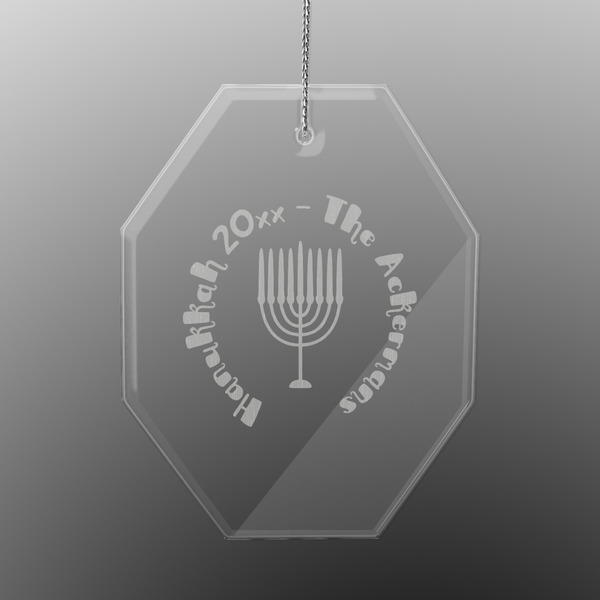 Custom Hanukkah Engraved Glass Ornament - Octagon (Personalized)