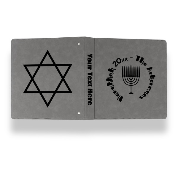 Hanukkah Leather Binder - 1" - Grey - Back Spine Front View