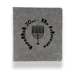 Hanukkah Leather Binder - 1" - Grey (Personalized)