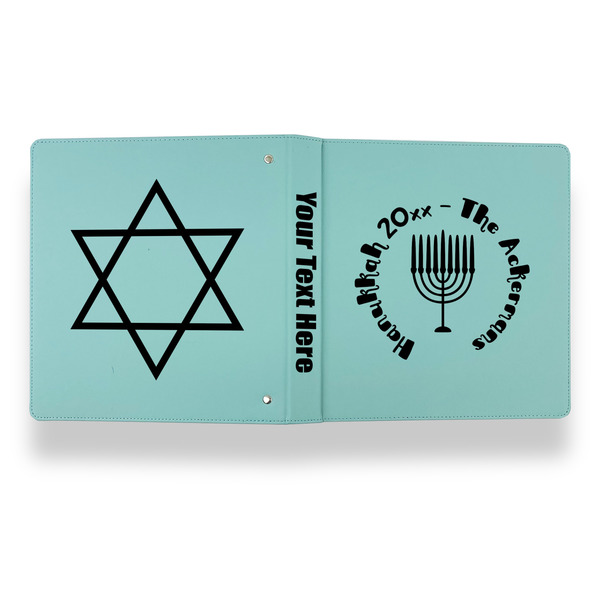 Hanukkah Leather Binder - 1" - Teal - Back Spine Front View