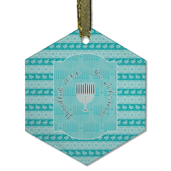 Hanukkah Frosted Glass Ornament - Hexagon