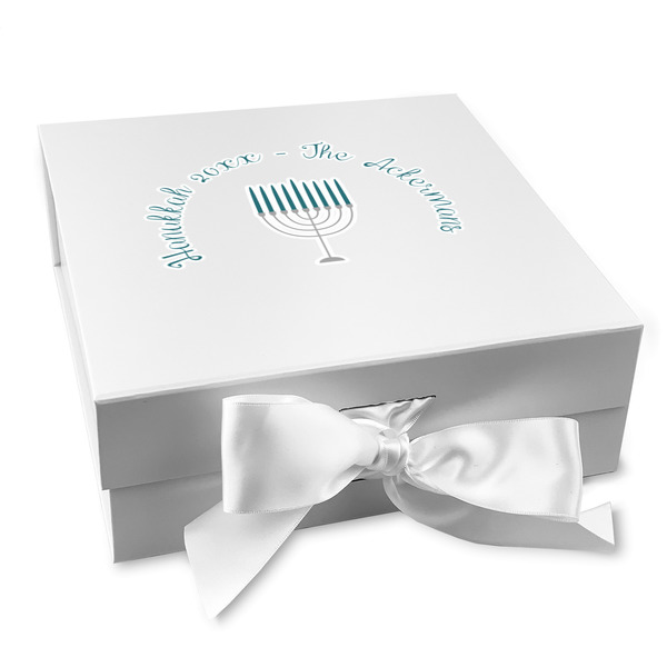 Custom Hanukkah Gift Box with Magnetic Lid - White (Personalized)
