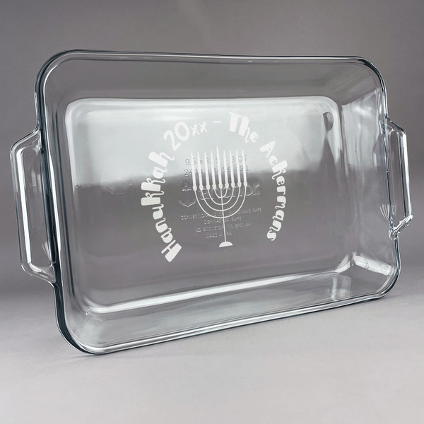 Custom Hanukkah Glass Baking Dish with Truefit Lid - 13in x 9in (Personalized)