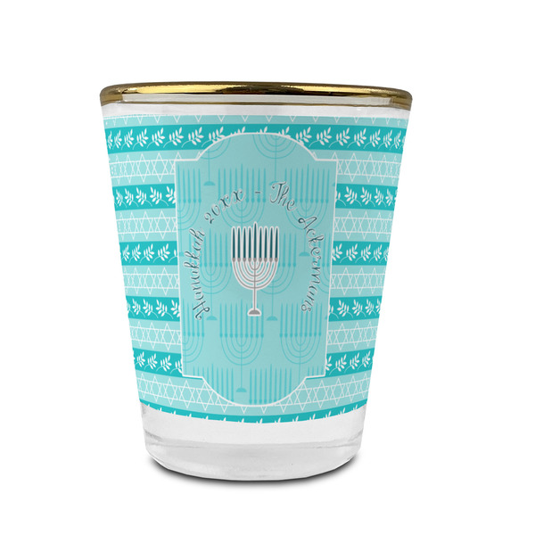 Hanukkah Glass Shot Glass - With gold rim - FRONT