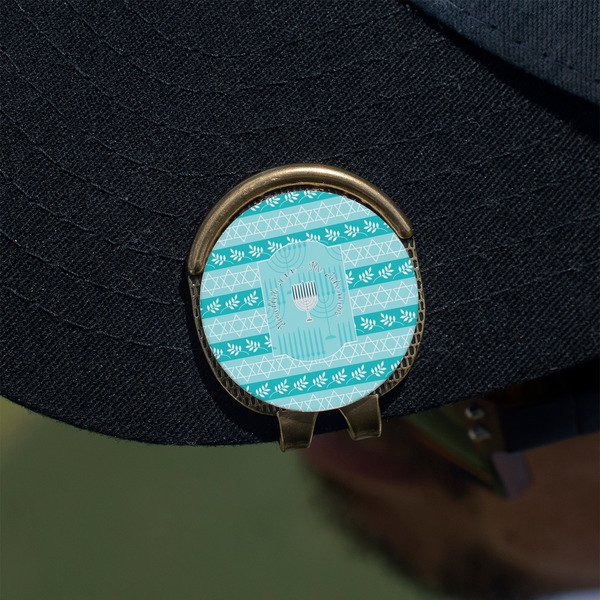 Hanukkah Golf Ball Marker Hat Clip - Gold - On Hat
