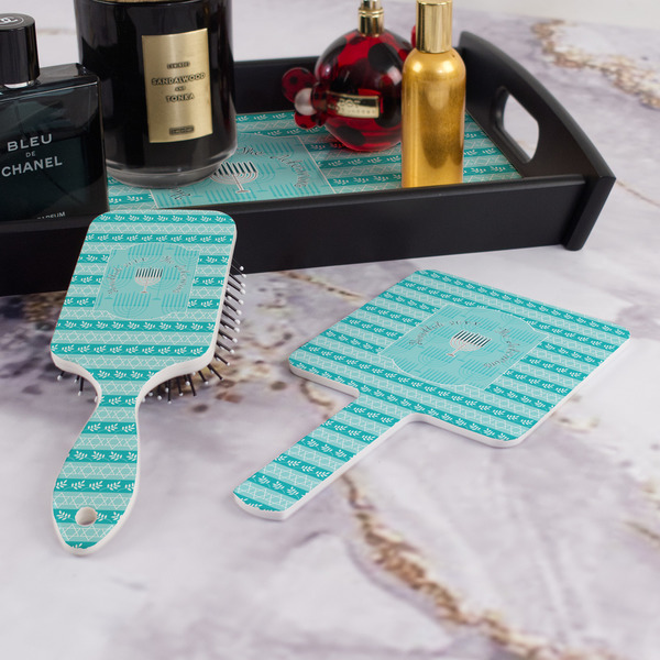 Hanukkah Hair Brush and Hand Mirror - Bathroom Scene