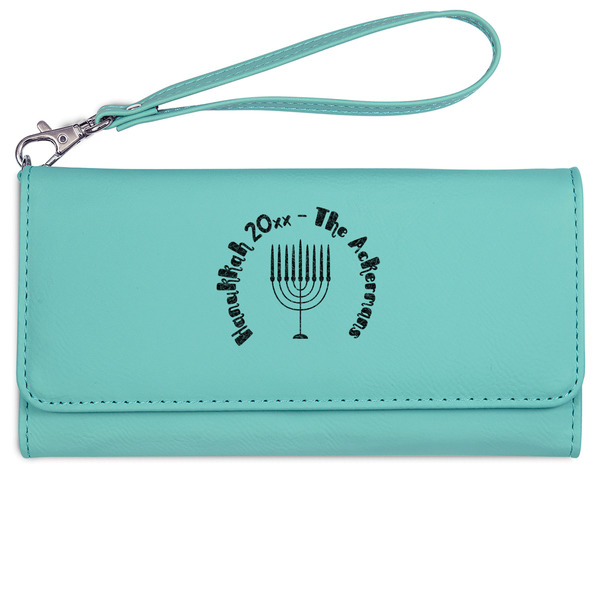 Hanukkah Ladies Wallet - Leather - Teal - Front View