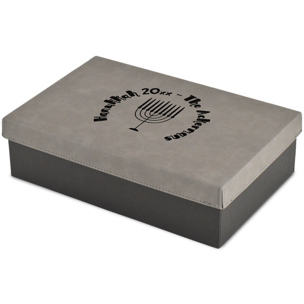 Custom Hanukkah Large Gift Box w/ Engraved Leather Lid (Personalized)
