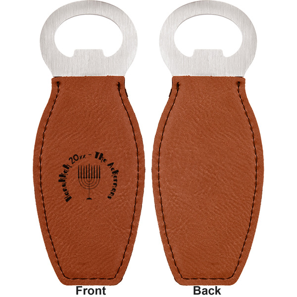 Hanukkah Leather Bar Bottle Opener - Front and Back (single sided)