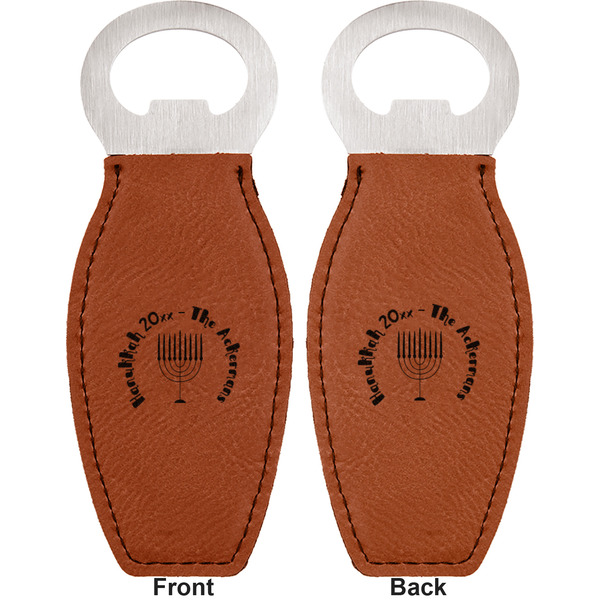Hanukkah Leather Bar Bottle Opener - Front and Back
