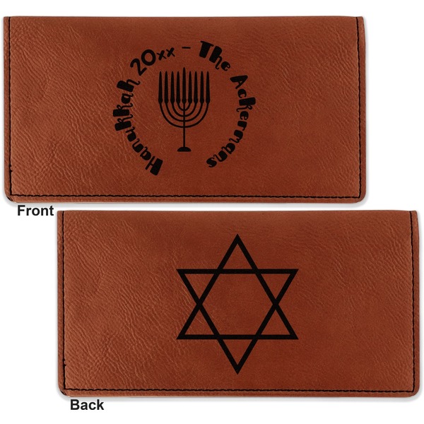 Hanukkah Leather Checkbook Holder Front and Back