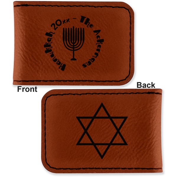 Hanukkah Leatherette Magnetic Money Clip - Front and Back