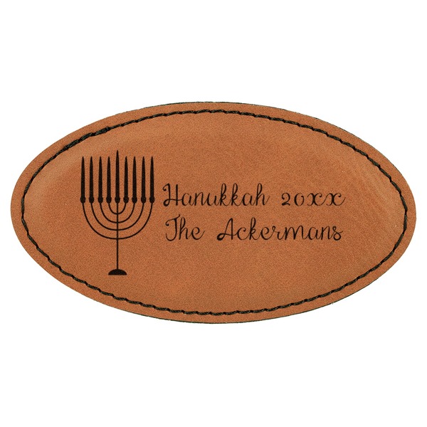 Custom Hanukkah Leatherette Oval Name Badge with Magnet (Personalized)