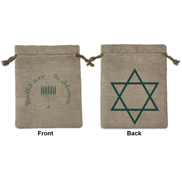 Custom Hanukkah Medium Burlap Gift Bag - Front & Back (Personalized)