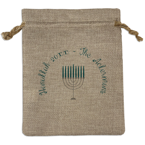 Custom Hanukkah Medium Burlap Gift Bag - Front (Personalized)