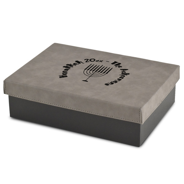 Custom Hanukkah Medium Gift Box w/ Engraved Leather Lid (Personalized)