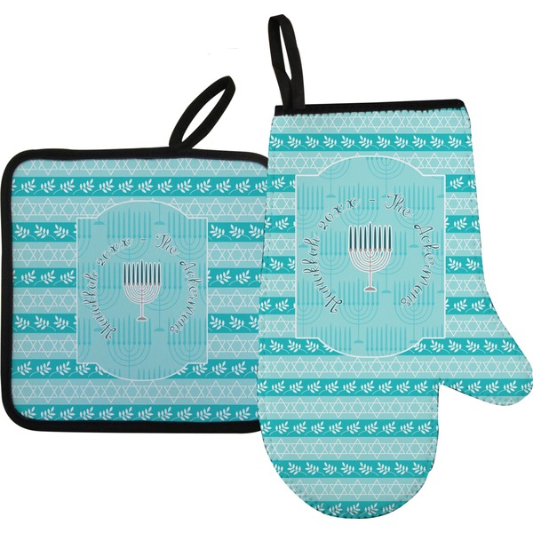 Custom Hanukkah Oven Mitt & Pot Holder Set w/ Name or Text