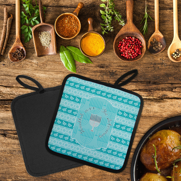 Hanukkah Neoprene Pot Holder - Set of 2  LIFESTYLE (Flatlay)