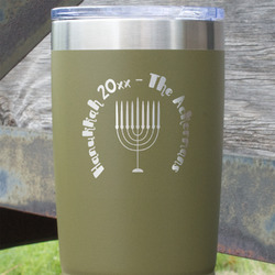Hanukkah 20 oz Stainless Steel Tumbler - Olive - Double Sided (Personalized)