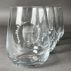 Hanukkah Stemless Wine Glasses (Set of 4) (Personalized)